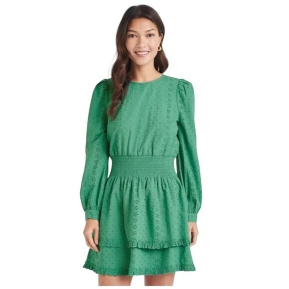 Splendid X Cellajaneblog Green Eyelet Mini Dress XS 100% Cotton MSRP $188 - Picture 1 of 11
